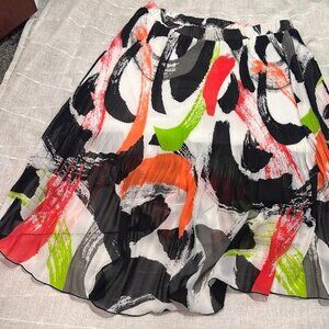 Worthington Sheer Lined Skirt Multicolor Brush Print Crinkle Pleats Women's XL